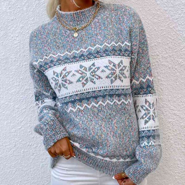 

christmas turtleneck snowflake knit loose women sweater winter fashion warm pullover sweaters casual lady chic all-match jumper, White;black