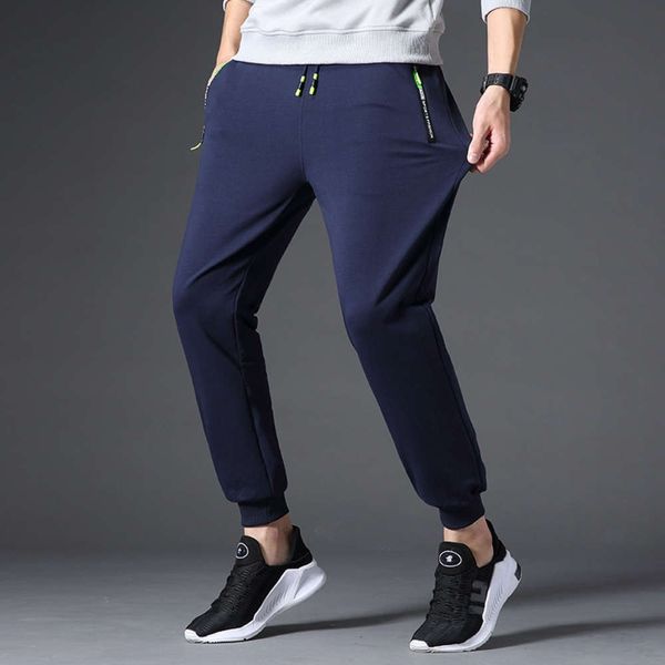 

solid color cotton large size 9-point casual slim fitting small leg necking zipper men's pants, Blue