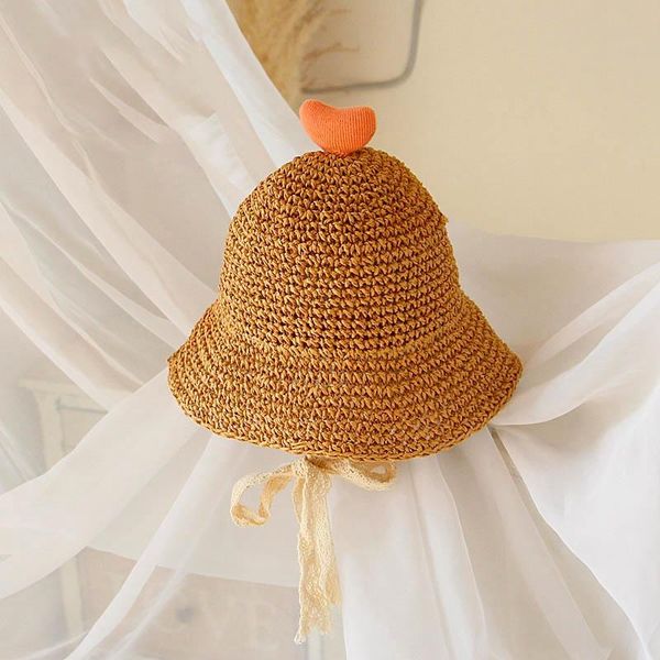 

summer baby girl cute hats love decoration breathable straw hat kids beach capsunscreen seaside holiday cap, Yellow