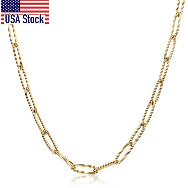 

chains chic stainless steel paperclip necklace for women rectangle link paper clip chain layering choker female neck jewelry dn244, Silver