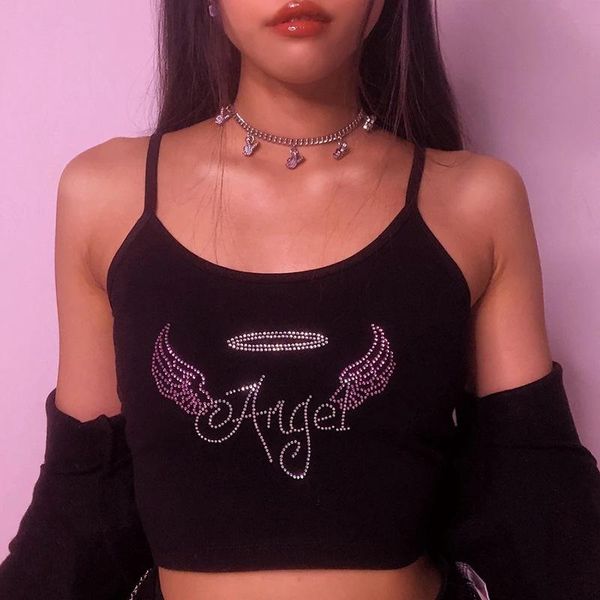 

women's tanks & camis aiiou vintage women skinny goth y2k bodycon sleeveless tank and gothic streetwear female casual outfit, White