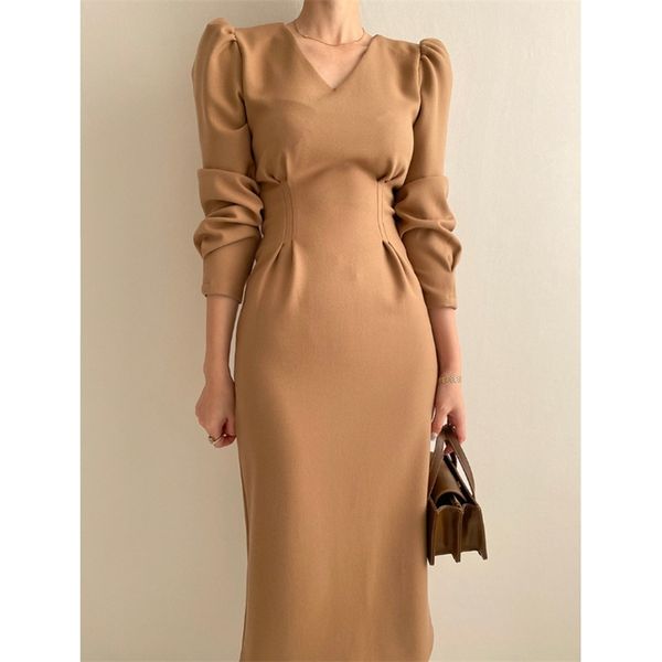 

women vintage solid color elegant office work vestidos business party bodycon slim pencil dress 210309, Black;gray