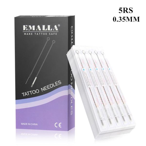 

tattoo needles disposable sterile 5rs 50pcs 0.35mm round shader blue dot needle supply for grip tips