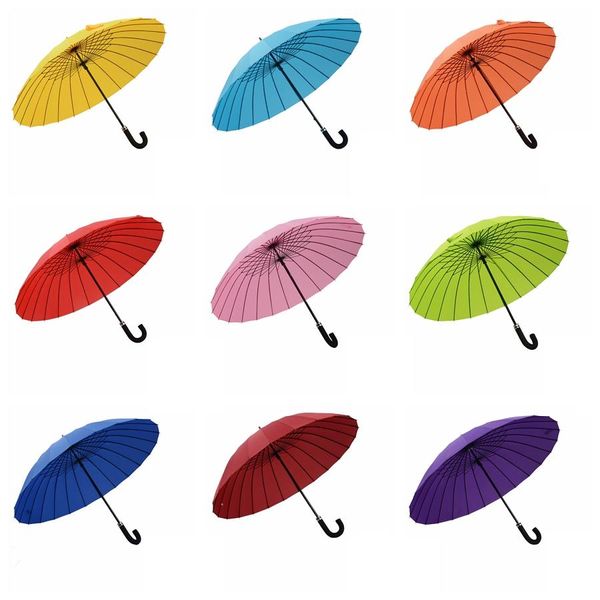 Regenschirm mit 24 Knochen, gebogener Griff, blühender sonniger Verstärkung, winddichter Regenschirm, kreative Begegnung mit Wasser, blühender Regenschirm