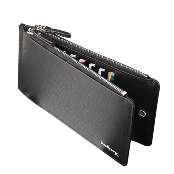 

wallets aelicy men's business leather card holder wallet solid color zipper folding long multi-card clutch handbag1, Red;black
