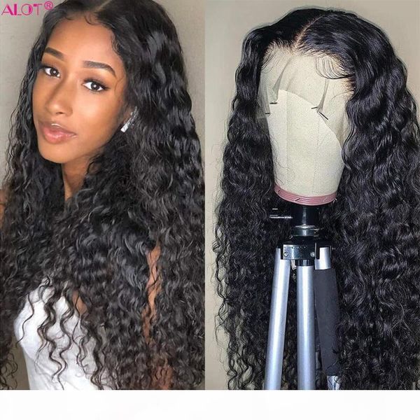 

water wave lace wig pre plucked human hair lace front wigs remy brazilian water wave human hair 13x1 part wig 150% glueless, Black;brown