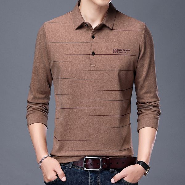 

spring and autumn double-sided cashmere busins casual bottoming stripe embroidery long sleeve polo shirt men's wear, Black