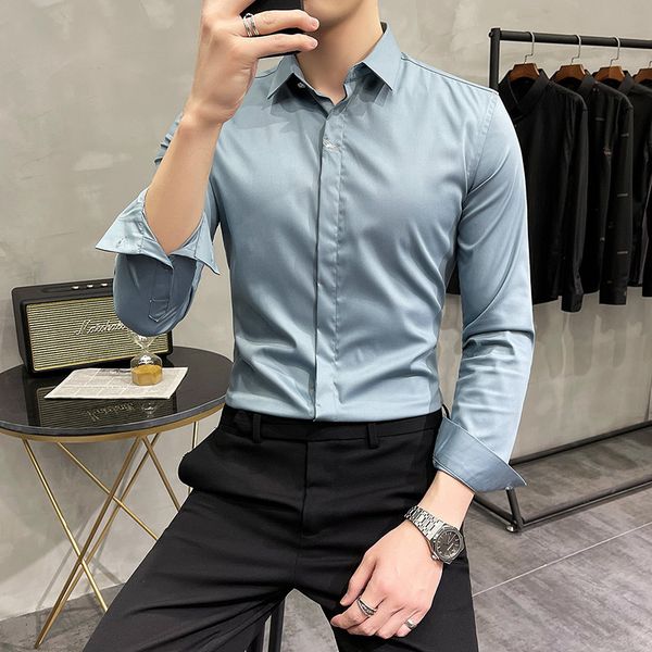 

2021 new plus size 4xl-m bordado esticado camisa masculina manga longa de alta qualidade slida magro ajuste casual prom formal wear blusas v, Black;brown
