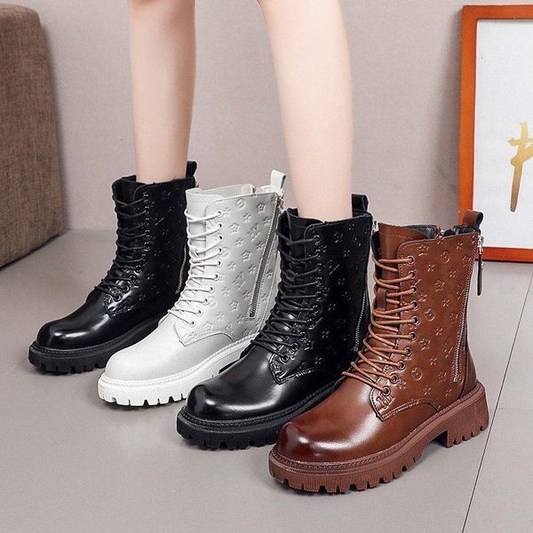 

boots laasimi winter plush warm women for genuine leather zipper ladies motorcycle boot shoes woman print rubber footwear 2021, Black