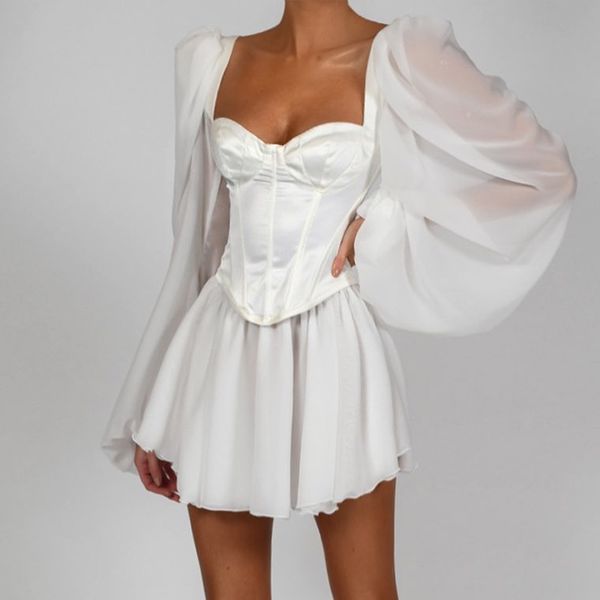 

square collor lantern sleeve satin mini dresses party club backless elegant chiffon dress vestidos summer, Black;gray