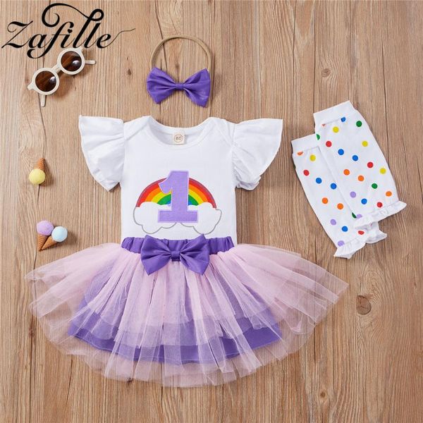 

clothing sets zafille baby girl clothes set born summer first brithday outfit 4pcs rainbow romper bodysuit+mesh princess skirts, White