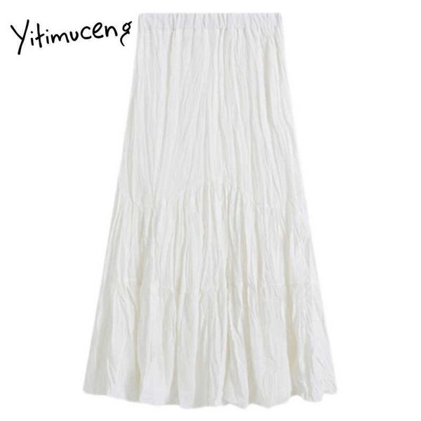 

yitimuceng folds skirt for women mini high waist a-line solid white black clothing spring summer korean fashion skirts 210601