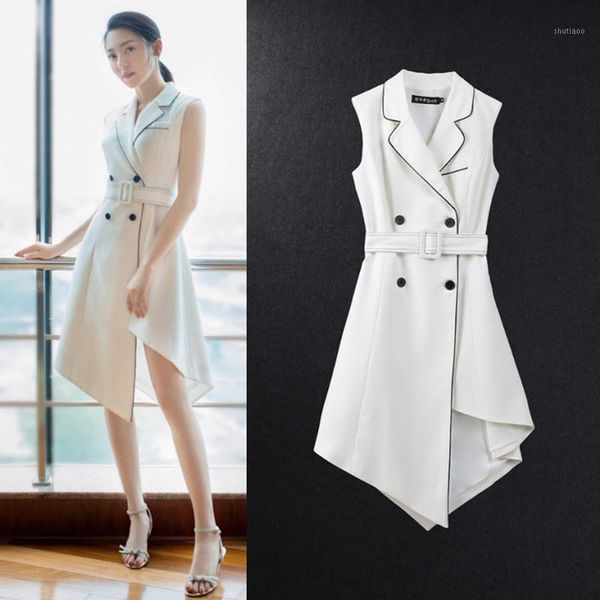 

women's wool & blends 2021 summer dress huang mengying star same white slim suit vest skirt fashion 2195, Black
