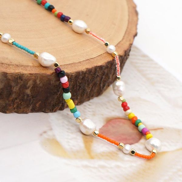 

chains selling bohemian colorful beaded women trend bead natural pearl necklaces for accessories, Silver