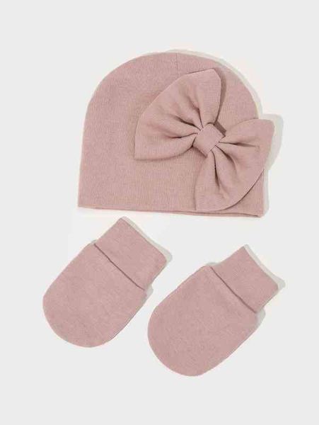 

baby bow decor beanie & gloves she, Yellow