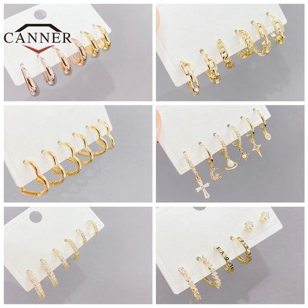 

hoop & huggie canner 6 pieces/set earrings circle earring set for women simple punk ear clip piercing buckle earings jewelry, Golden;silver