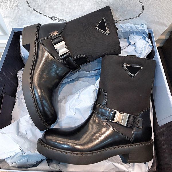 

new autumn and winter standard thick bottom heel middle tube short boots women's belt buckle british knight martin outlets, Black