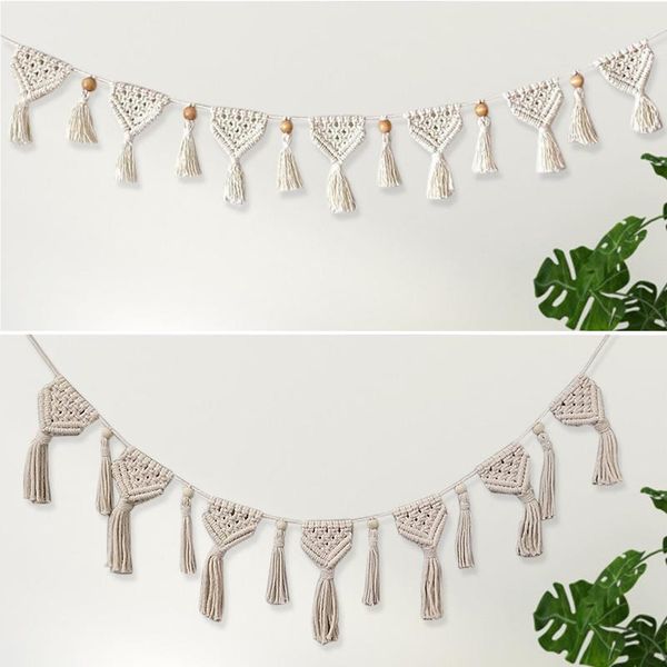 

tapestries macrame wall hanging tapestry decor boho bohemian woven home decoration brown beads and white tassels