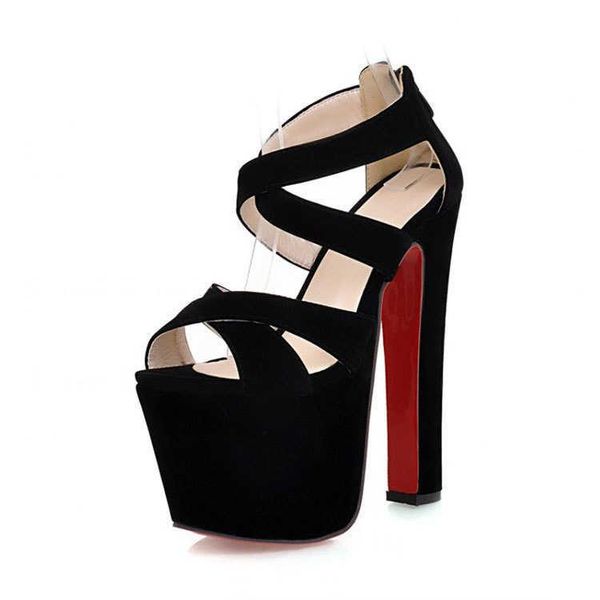 

sandals super high platform women's heel 17.5cm cross suede shoes s-2, Black