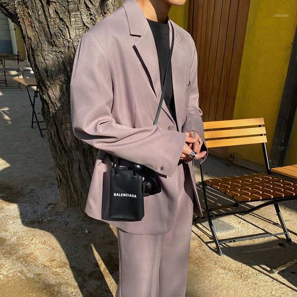 

korean casual suit ins purple handsome man god loose oversize trend solid color coat men's suits & blazers, White;black