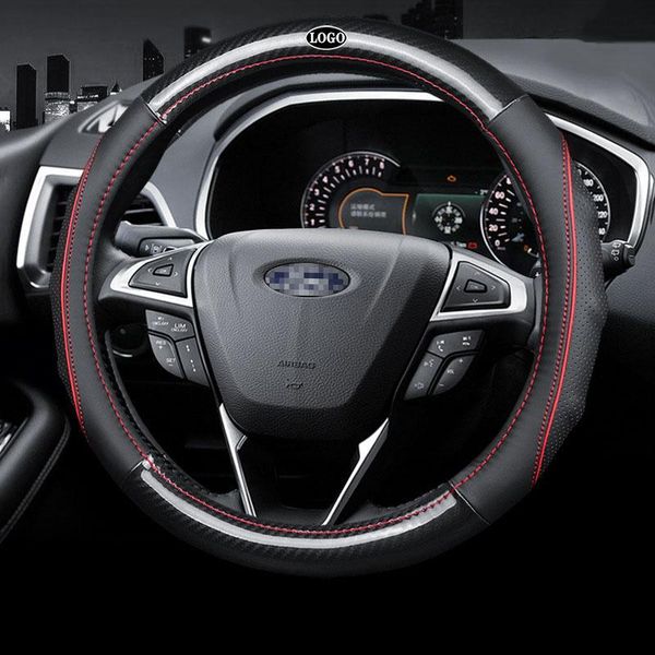 

steering wheel covers car carbon fiber leather interior accessories 38cm for ranger mondeo escort escape focus styling