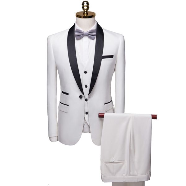 

men's suits & blazers 5xl 6xl (jacket + vest pants) brand high-end men's formal slim fitting three piece set of solid color weddin, White;black