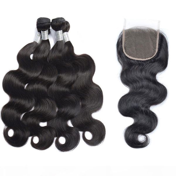 

viya 9a malaysian remy human hair bundles with 4*4 closure body wave 2+1 and 4+1 can be colored no tangle ing, Black;brown