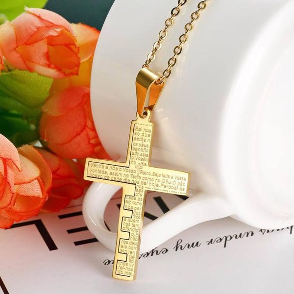 

pendant necklaces cross stitching scriptures stainless steel men pendants chain for boyfriend male jewelry creativity gift wholesale, Silver