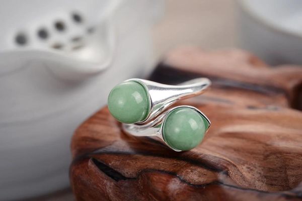 

cluster rings wholesale luxury girls ring natural green gem click red black jade 6 7 8 9# for women jewelry, Golden;silver