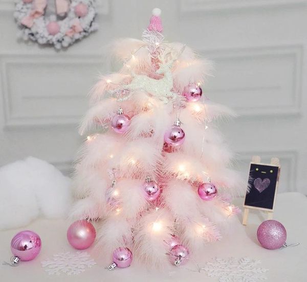 

christmas decorations feather tree with shiny ball decoration glitter deer mini light string holiday dress up cute