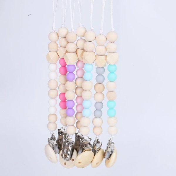 DHL Baby Wood Bead Chupeta Chain Clips com cobertura Estrangeira Comércio Mão Made Natural Bebê Bebê Gracioso Pacifier Titular