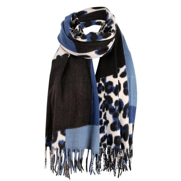

scarves 40# women ladies cashmere thick warm leopard print color matching tassel scarf pashmina foulard, Blue;gray