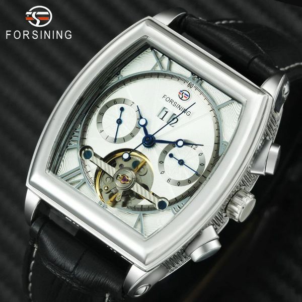

wristwatches forsining fashion creative automatic watch men unique mens mechanical watches skeleton tonneaul dial wristwatc, Slivery;brown