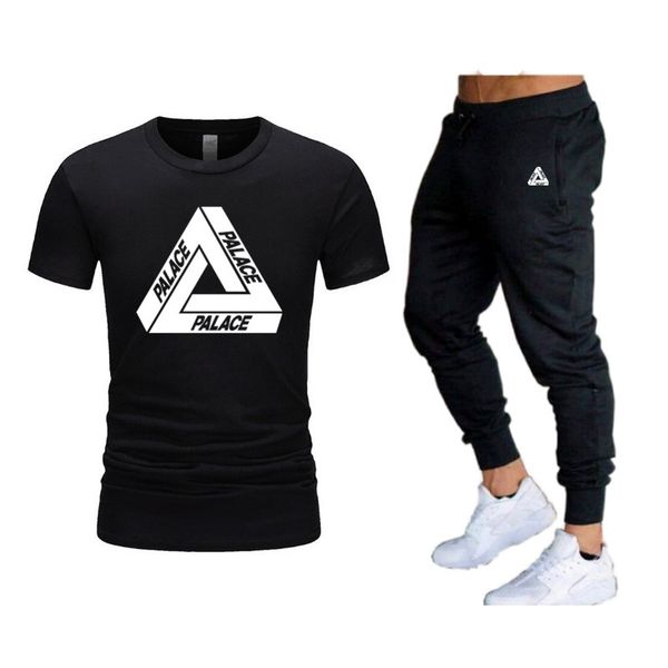 

hoodies2021 new fashion short sleeve t-shirt men's sports suit cotton t-shirt + small foot thin pants clothing, Black