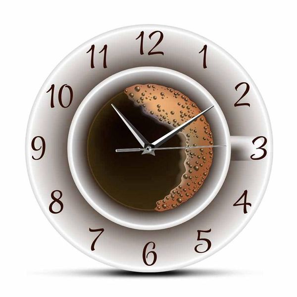 

cup of coffee with foam decorative silent wall clock kitchen decor coffee shop wall sign timepiece cafe style watch