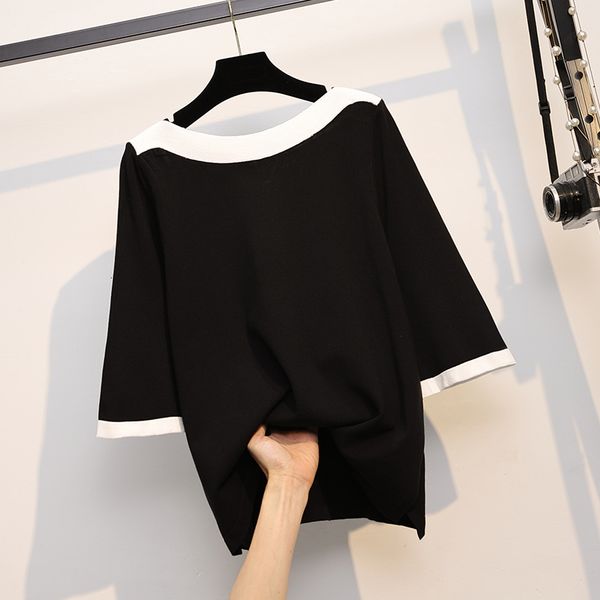 

Spring Summer New Fashion Women Pullovers All Combined Casual Black Loose Oversize Knitting Sweater Plus Size Big Cloth D6lm, White;black