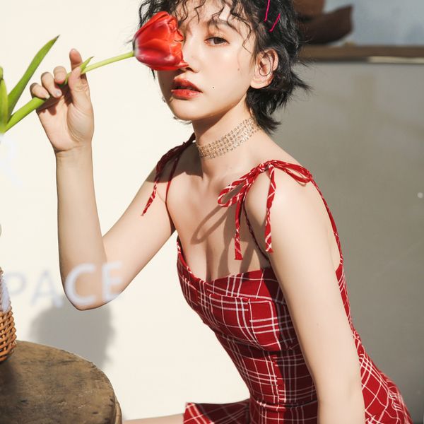 

vintage korean summer fashion and little cool thai fairy holiday high waist without red back plaid dress kawaii sliding 7wht, Black;gray
