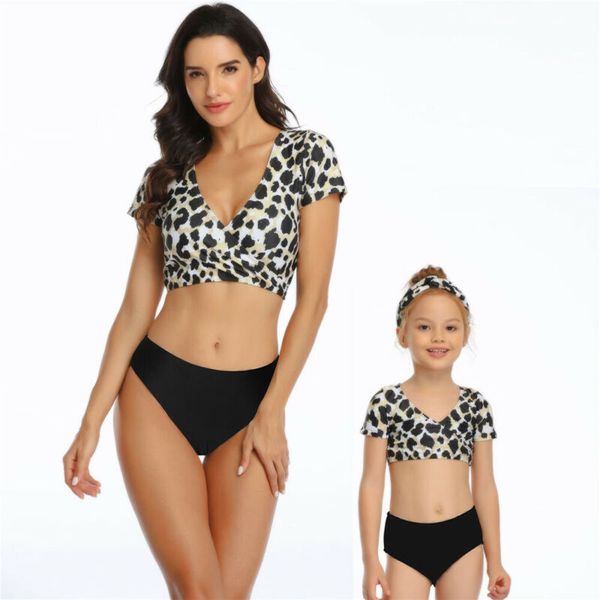 

mother daughter parent-child swimsuit women girls leopard bikini set swimwear beachwear swimming suit bathing suit tankini, White;black