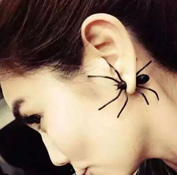 Novos acessórios de moda Decoração de Halloween 1 peça 3d assustadora Brincos de Ear Black Spider Brincos
