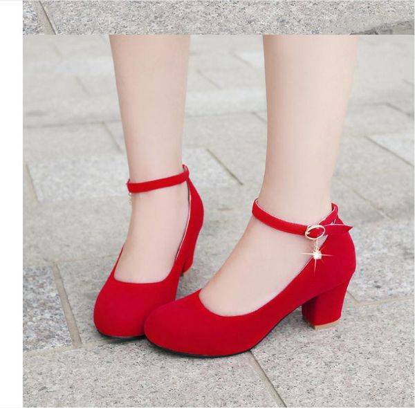 

women's shoes in spring and autumn middle coarse heel round head suede@2034, Black