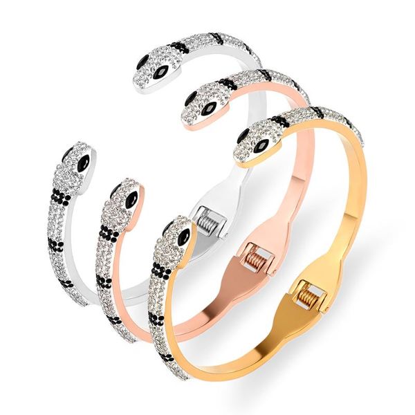 

bangle stainless steel jewelry black and white crystal double snake head opening bracelets for women's lover gifts wholesale