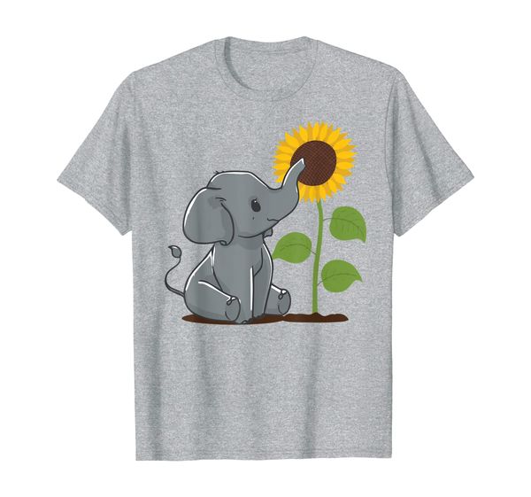 

adorable baby elephant smelling a brilliant sunflower t-shirt, White;black
