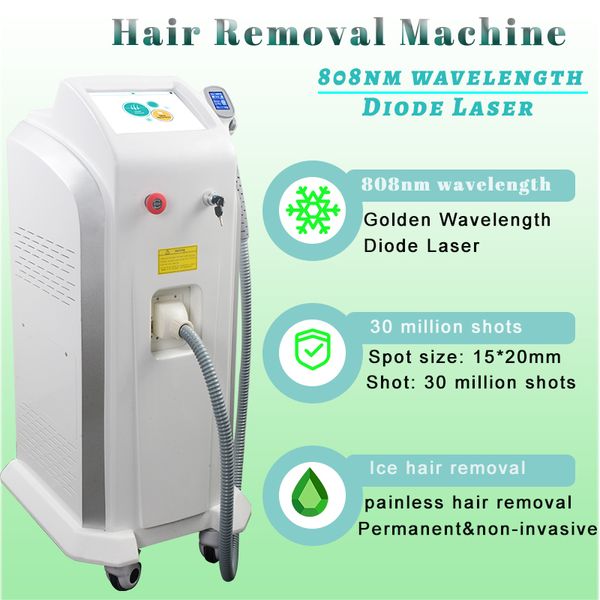 Remoção do peito Diodo Laser 808nm Máquina de beleza 30 milhões de tiros Lifespann 800W Hand Hand Tratamento permanente