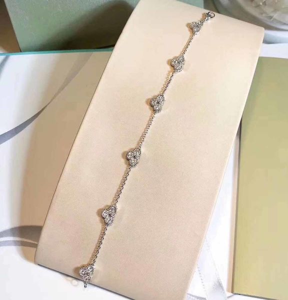 

brand bracelets s925 silver six flowers charm bracelet with diamond in platinum color for women wedding jewelry gift fas, Golden;silver