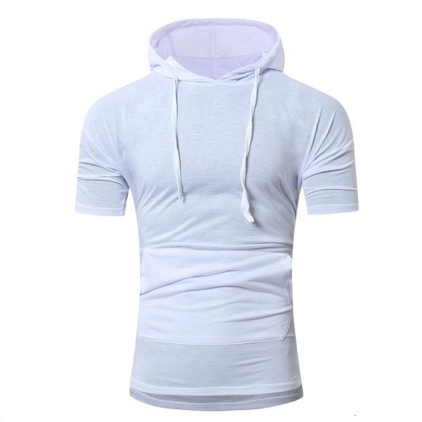 

new solid simple men's casual slim hooded short sleeve t-shirt t15, White;black