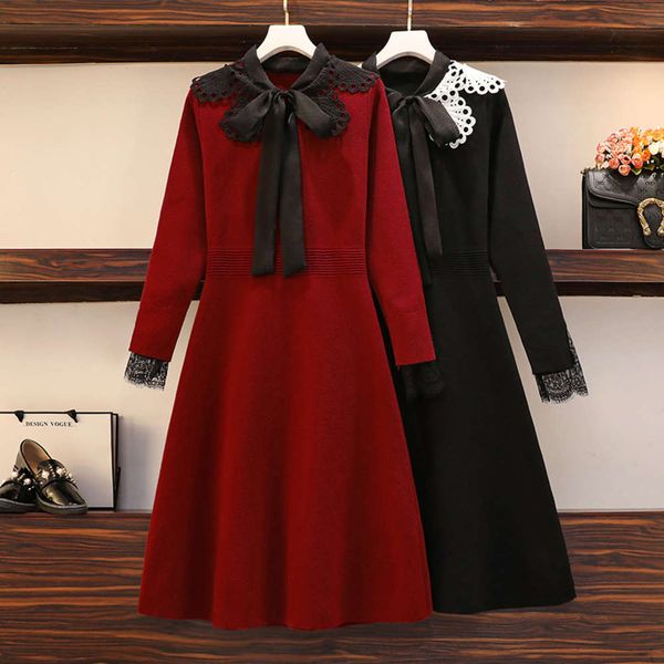 

big size women's fat sister 2021 spring new red french hepburn style slim dress, Black;gray