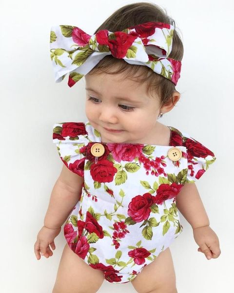 

one-piece suits born baby girls clothes flower jumpsuit bodysuit headband outfits children clothing girl costume cotton cute bodysuits