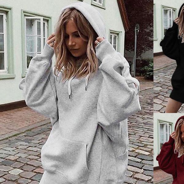 

chic solid oversized hoodie women brief o neck female autumn winter casual long sleeve pullovers hoodie sweatshirts sudadera 3s, Gray