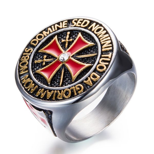 

lian sheng crusader with diamond red cross templar ring, Golden;silver