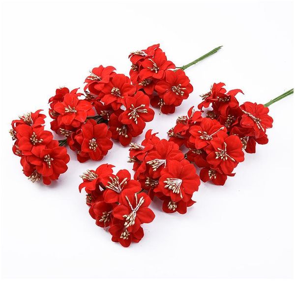 

6pcs red stamen plum blossom christmas decorations for home diy gifts box wedding decorative flowers wreaths artificial qylpqo